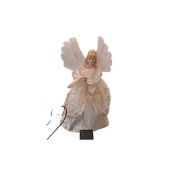 Kurt Adler 14" Lighted Gold & Ivory Angel Tree Topper - Fiber Optic - Picture 1 of 6